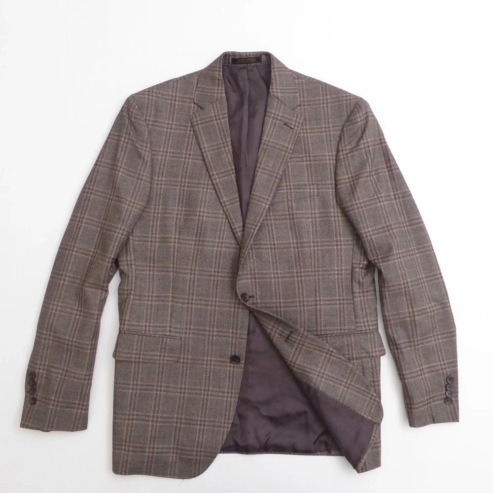 Jos A Bank Mens Jab Suit Jacket Blazer Brown Plaid Wool Reserve 42L Traditional